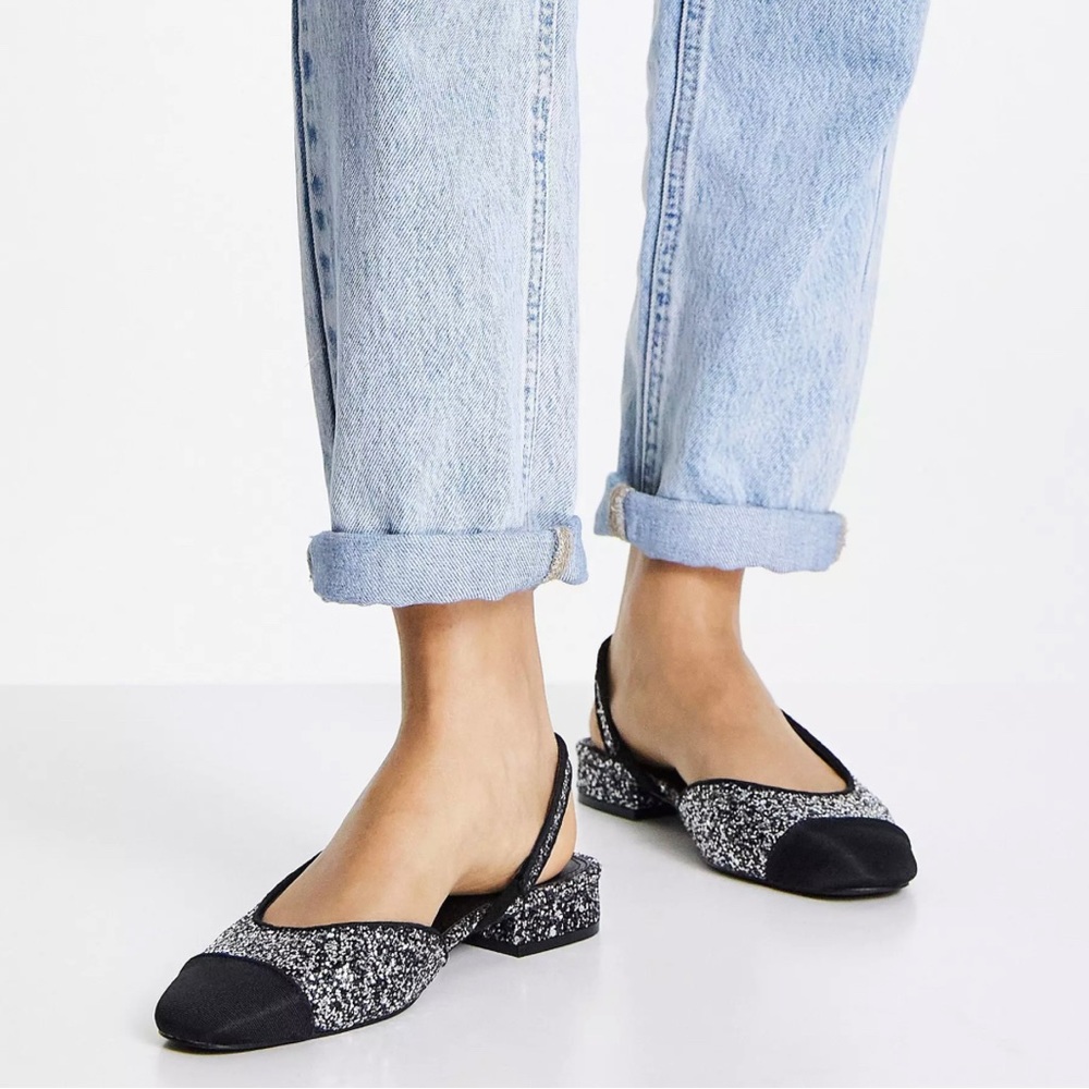 ASOS DESIGN Lively slingback ballet flats in silver glitter